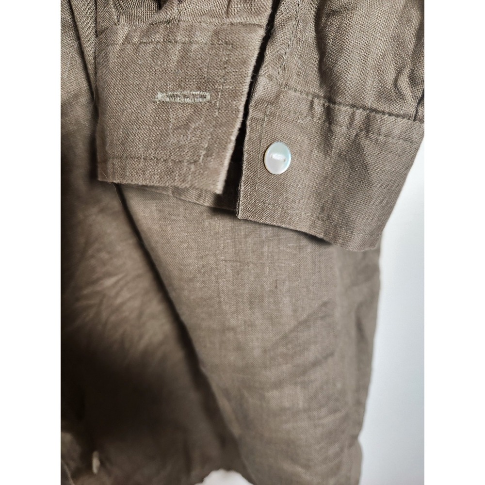 J.Jill Long Sleeve Linen‎ Button-Down Shirt Olive Green Med Beach Resort Summer - Picture 4 of 10
